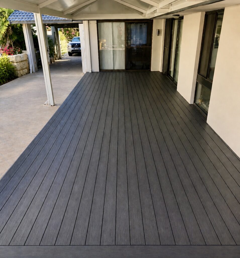 Composite decking installation for an outdoor entertaining area in Hillarys. 